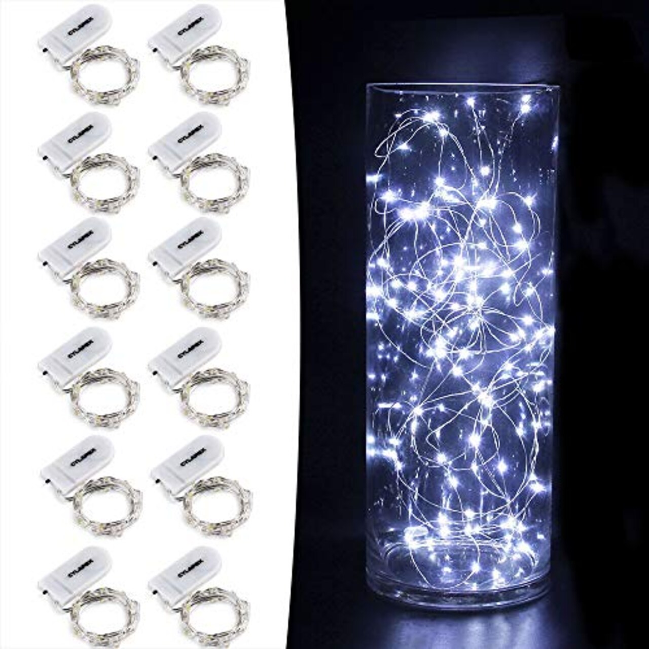 12 PCS Fairy Lights Cool White 3.3FT Silvery Copper Wire 20 LED String Lights Battery Powered, Starry String Lights Battery Operated Firefly Lights for Costume DIY Wedding Home Party Christmas